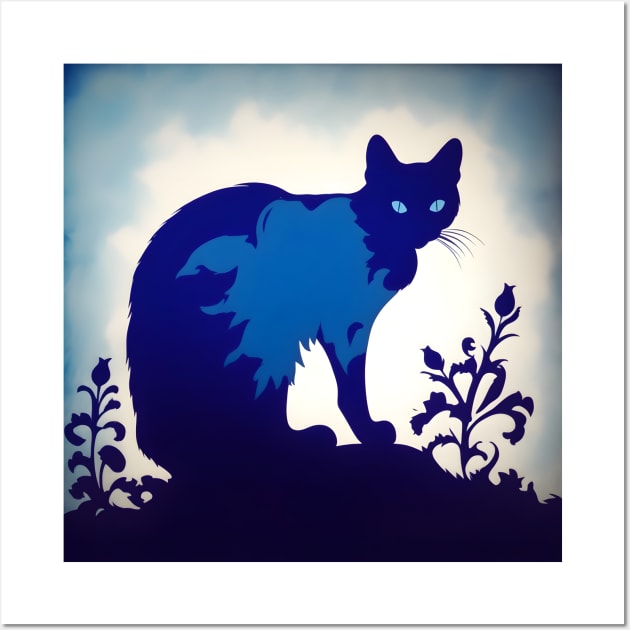 Royal Blue Cat silhouette Wall Art by Spaceboyishere